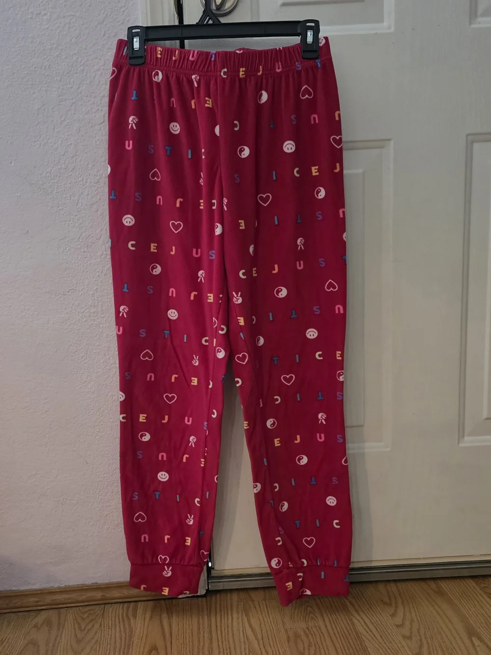 NWOT- Justice 16-18 XL Red  Pajama Pants with Multicolor Icons